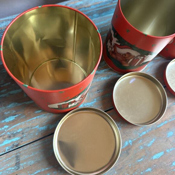 HOUSE OF LLOYD 1988 Nesting Tin 3pc Canister Set Teddy Bear Christmas Presents - Picture 7 of 15